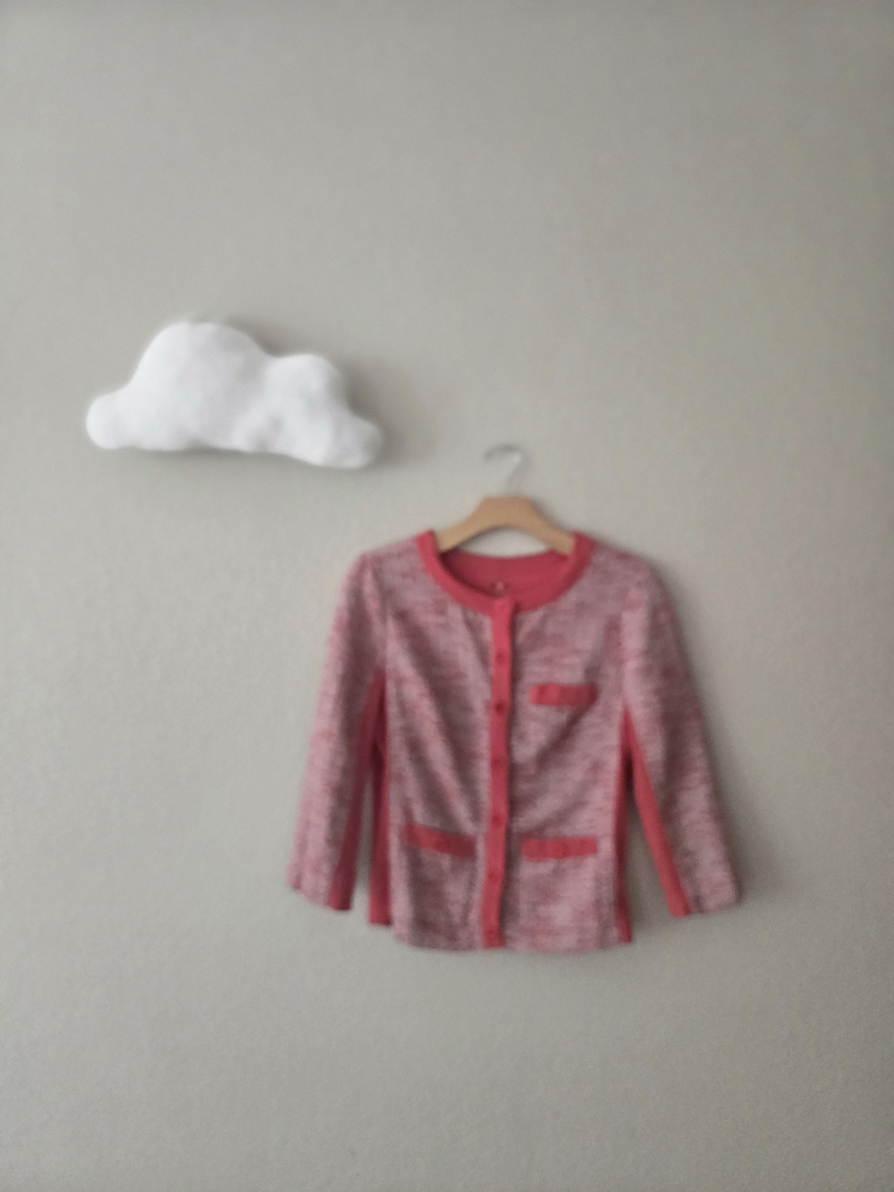 Vintage Pink Tweed Jacket Made in USA Button Front Contrast Trim